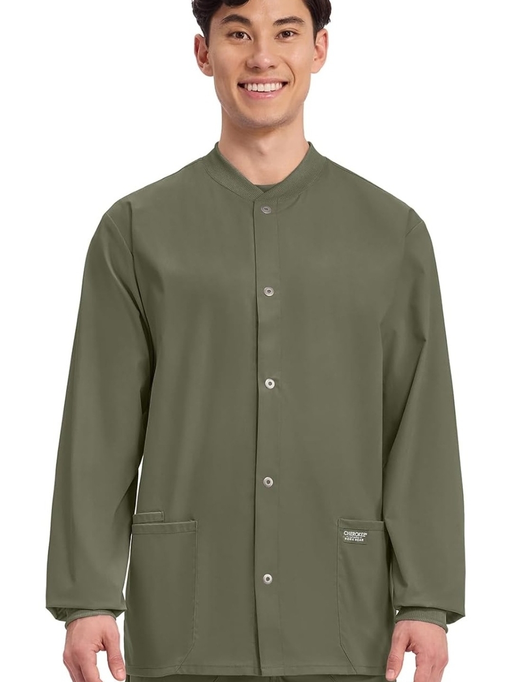 Men's Olive Green Snap-Front Jacket
